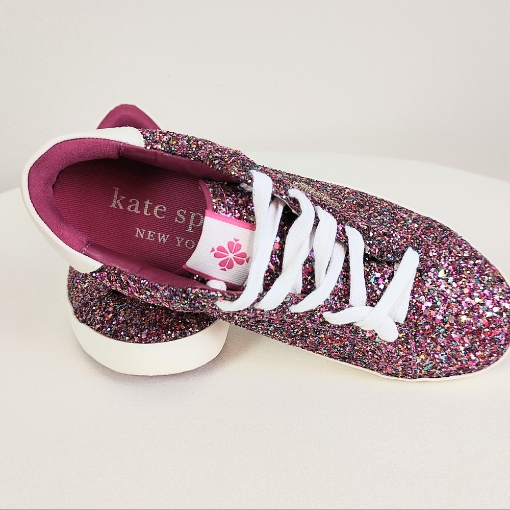 NEW Kate Spade Ace Glitter Sneakers Women's 8 Sparkly Shoes Lace-up Low Top Pink - Picture 5 of 10